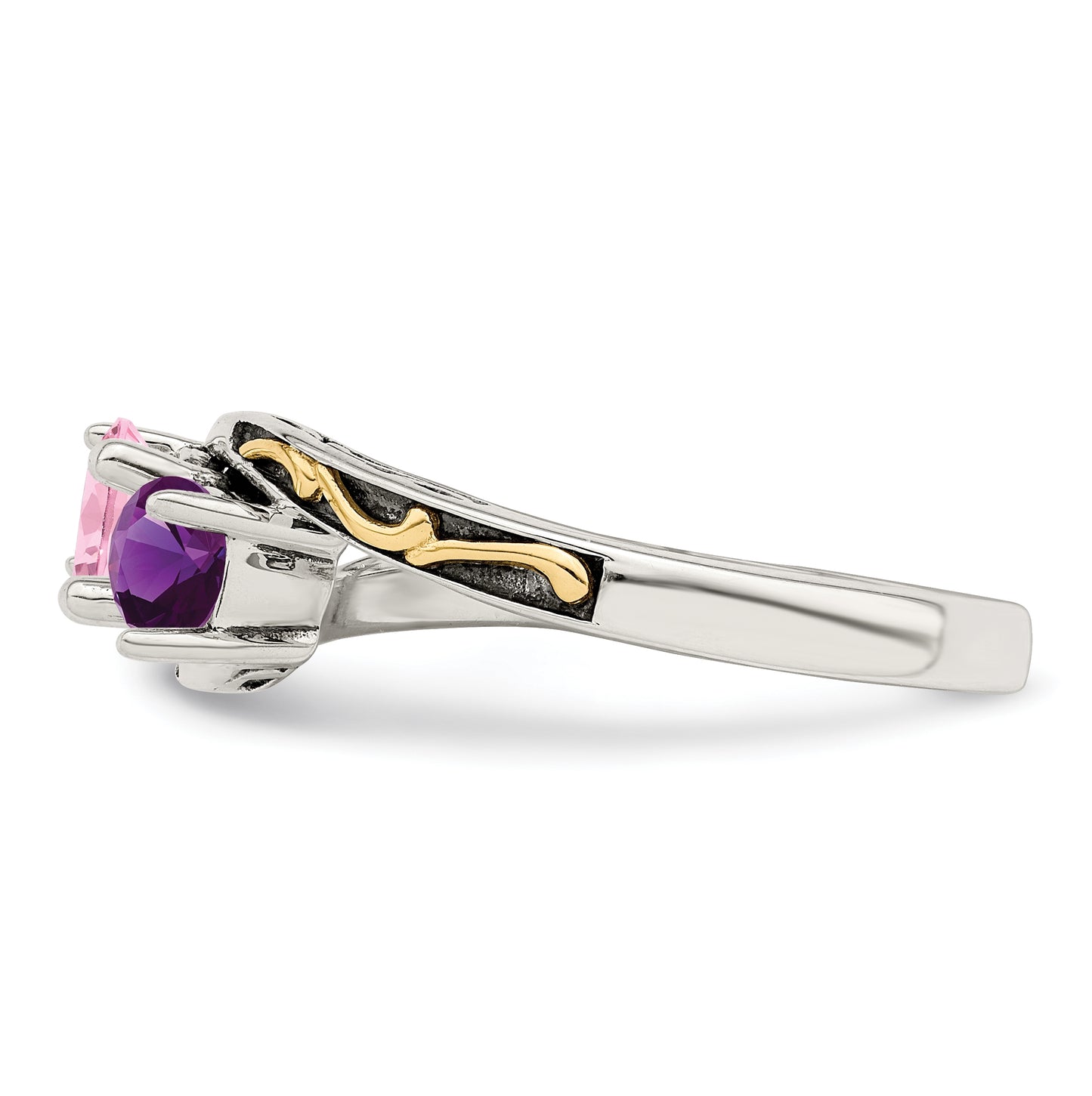 Sterling Silver Antiqued with 14k 2-stone Mother's Ring, Sz 9