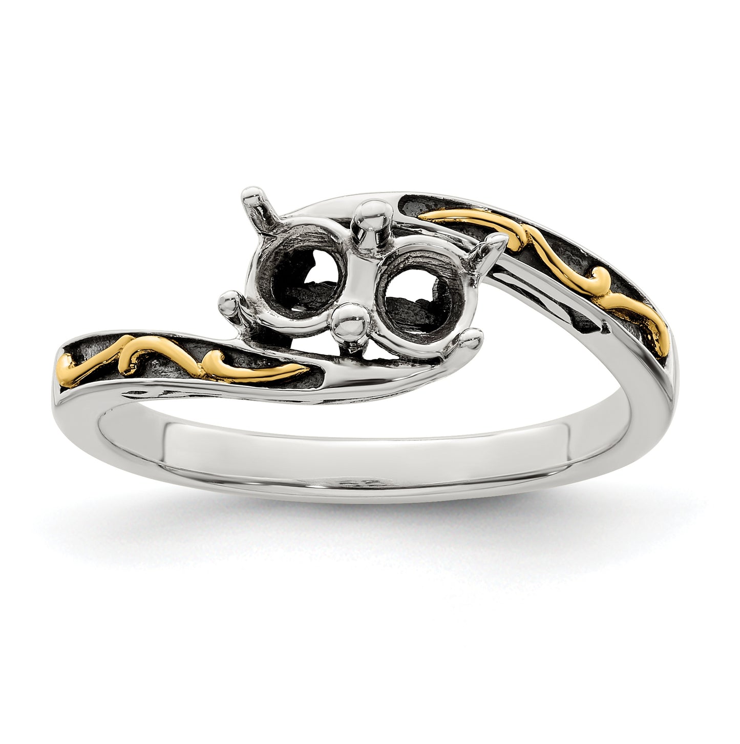 Sterling Silver Antiqued with 14k 2-stone Mother's Ring, Sz 10