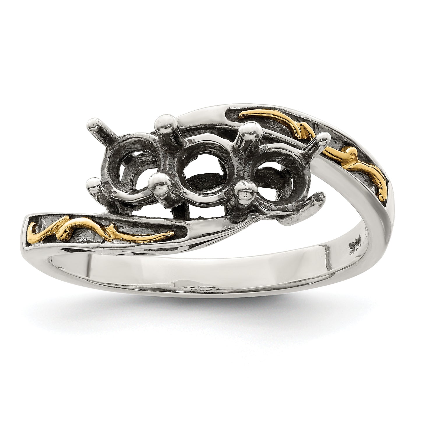 Sterling Silver Antiqued with 14k 3-stone Mother's Ring, Sz 5