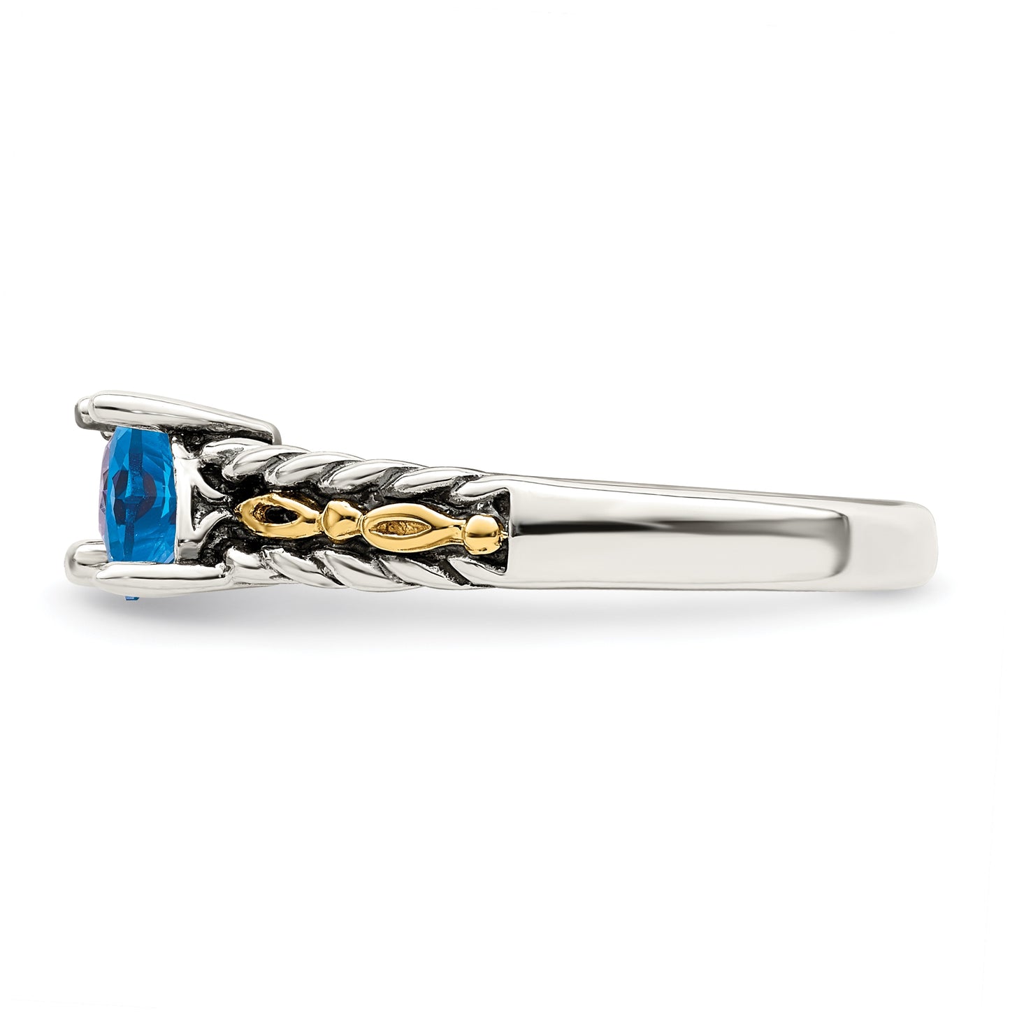 Sterling Silver Antiqued w/14k 3-stone Mother's Ring, Size 8