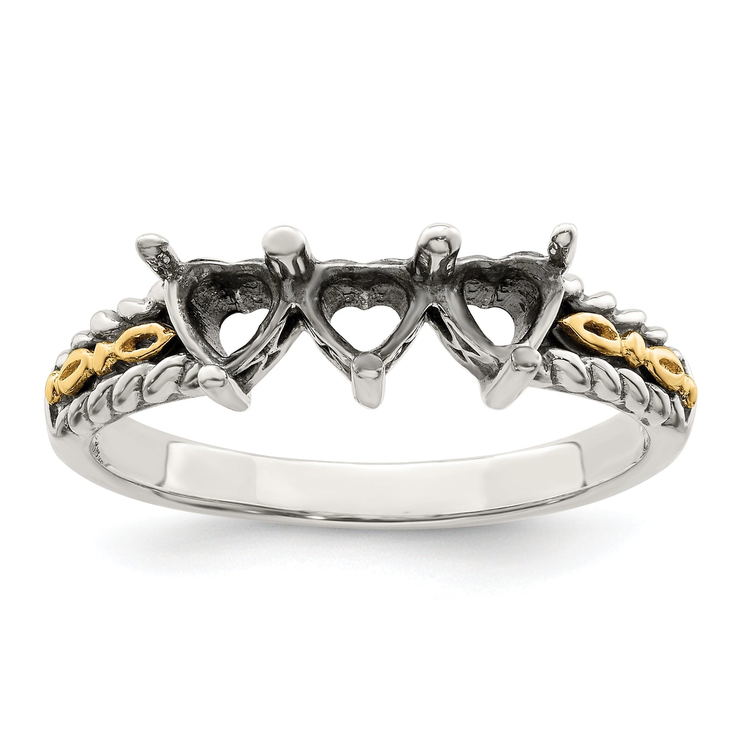 Sterling Silver Antiqued w/14k 3-stone Mother's Ring, Size 8