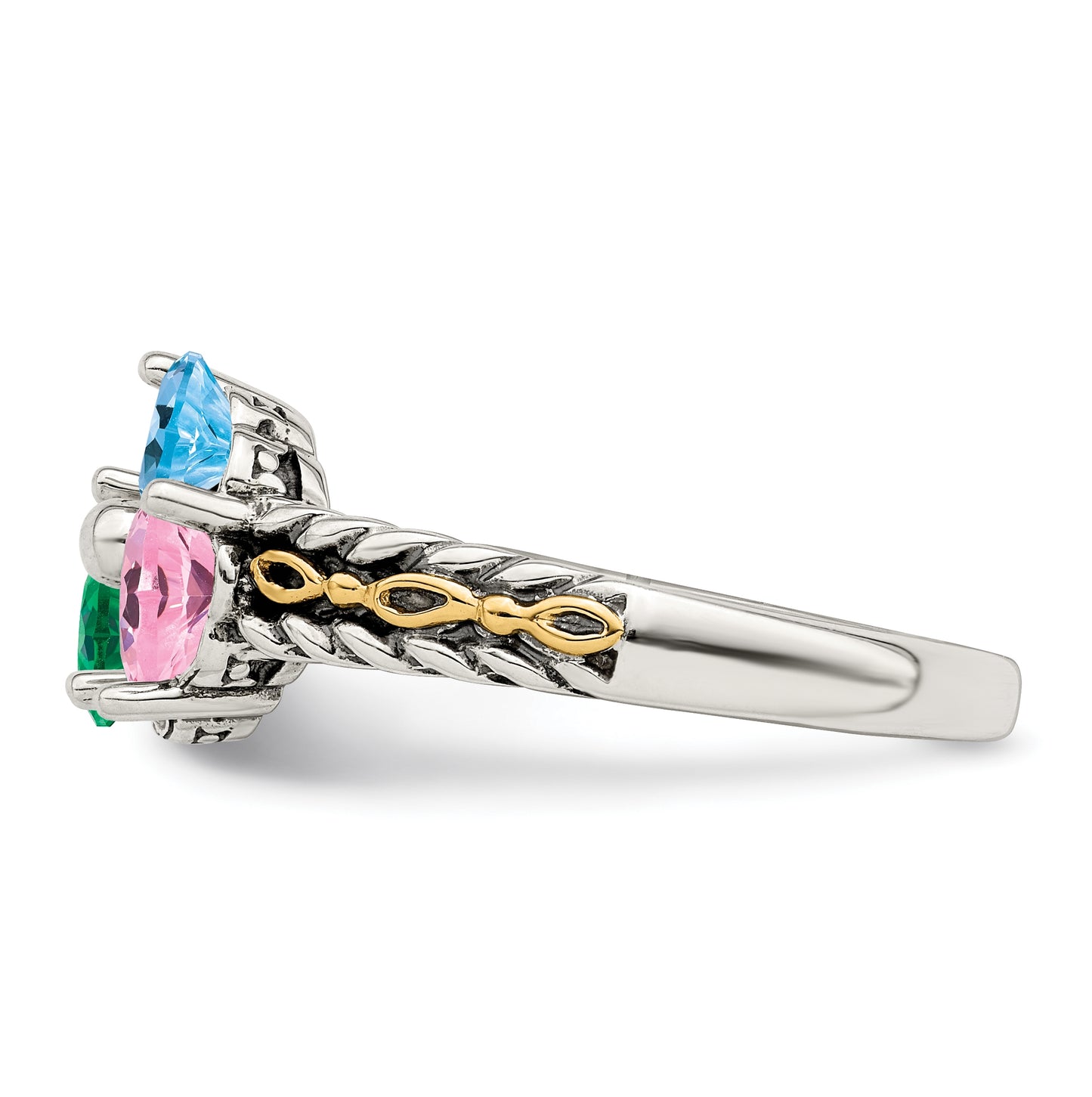 Sterling Silver Antiqued with 14k 5-stone Mother's Ring, Sz 5