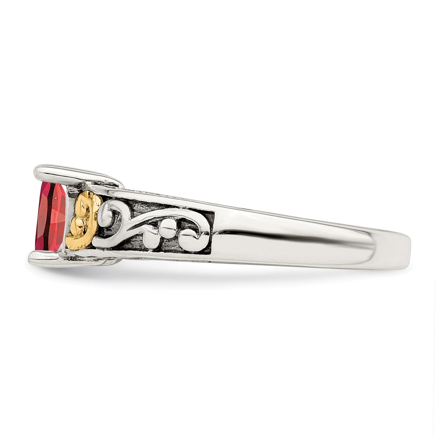 Sterling Silver Antiqued with 14k 2-stone Mother's Ring, Size 9