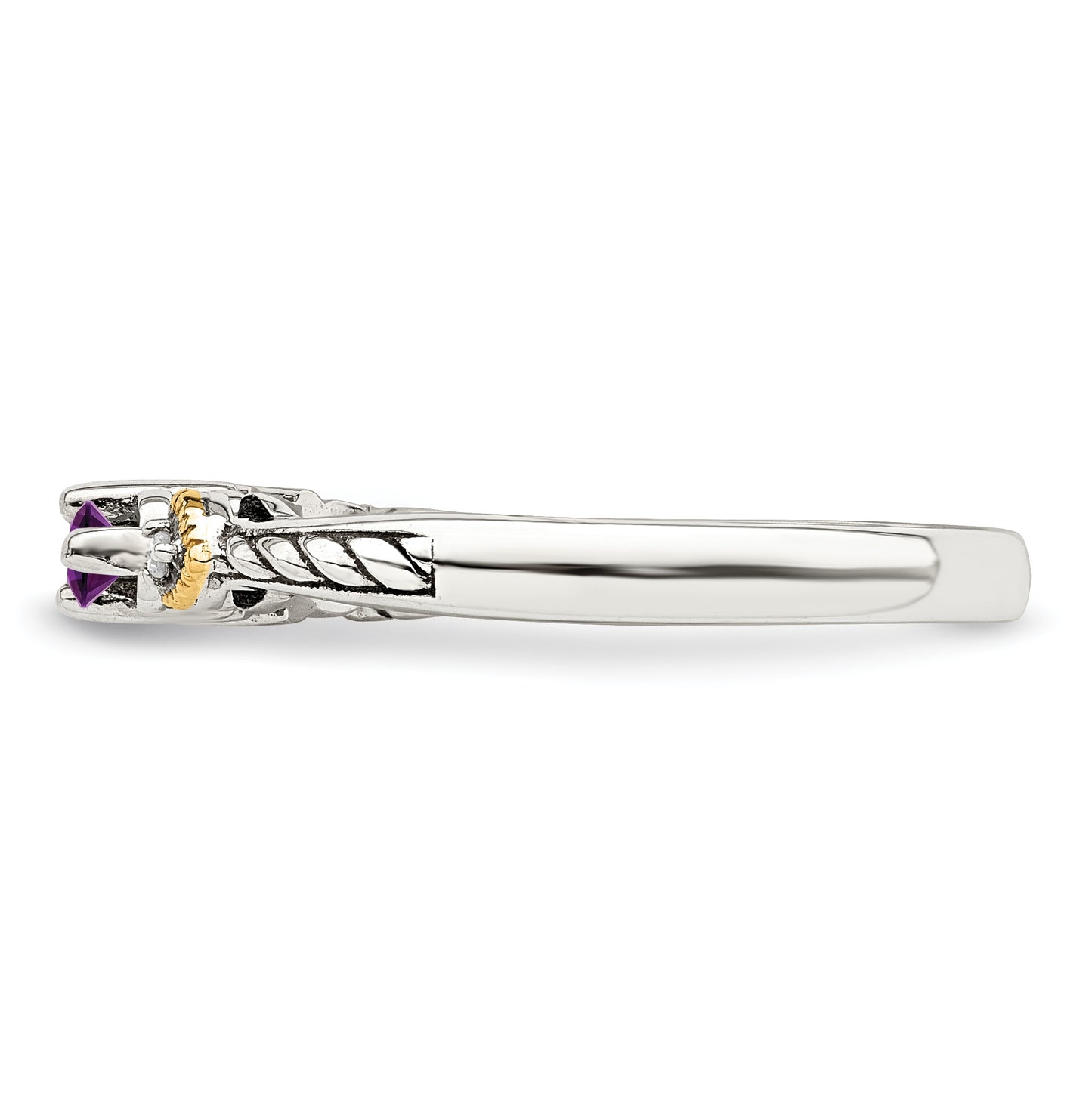 Sterling Silver Antiqued with 14k 4-stone with Diamond Mother's Semi-Mount Ring, Size 10