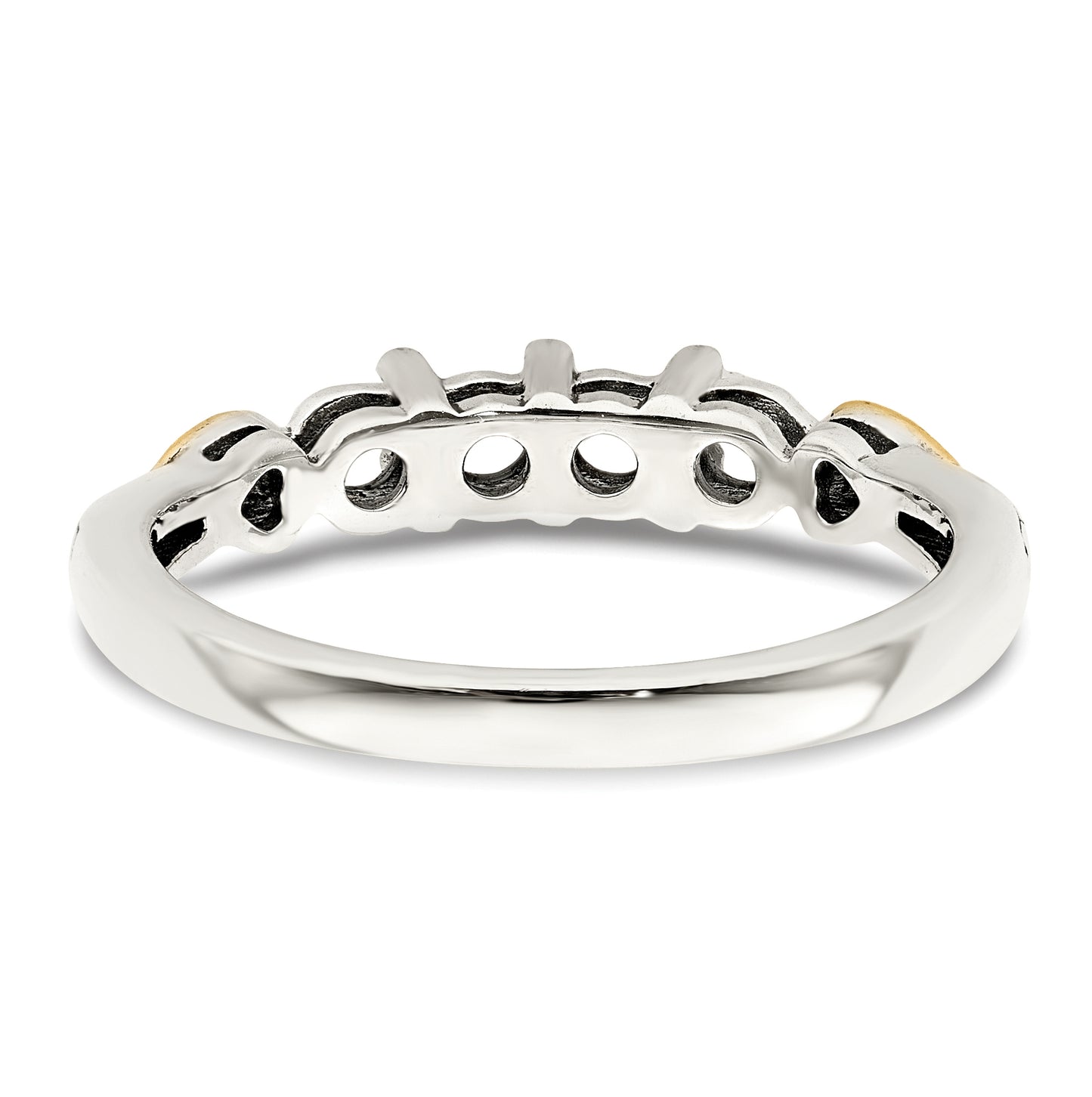 Sterling Silver Antiqued with 14k 4-stone with Diamond Mother's Semi-Mount Ring, Size 5