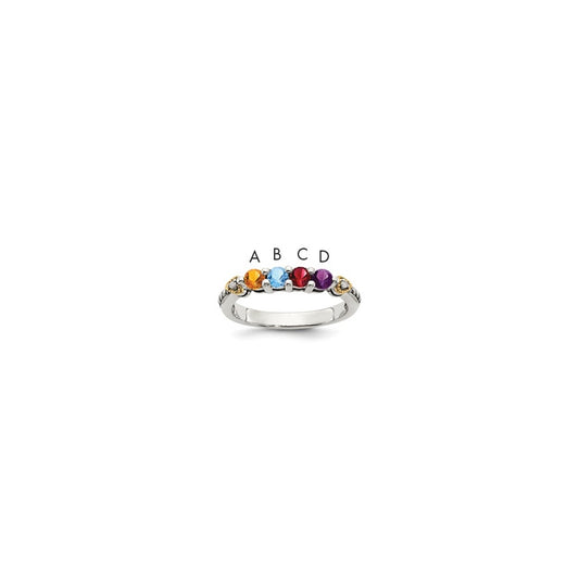 Sterling Silver Antiqued with 14k 4-stone with Diamond Mother's Semi-Mount Ring, Size 5