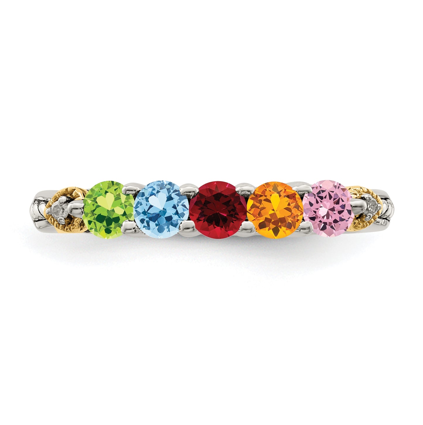 Sterling Silver Antiqued with 14k 5-stone with Diamond Mother's Semi-Mount Ring, Size 5