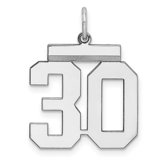 Sterling Silver Gold plated Medium Polished Number 30 Charm