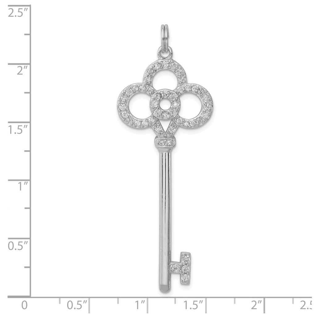 Sterling Silver Rhodium-plated and Cubic Zirconia Key Pendant – Elegant Jewelry Gift for Birthday, Anniversary, Engagement, Wedding