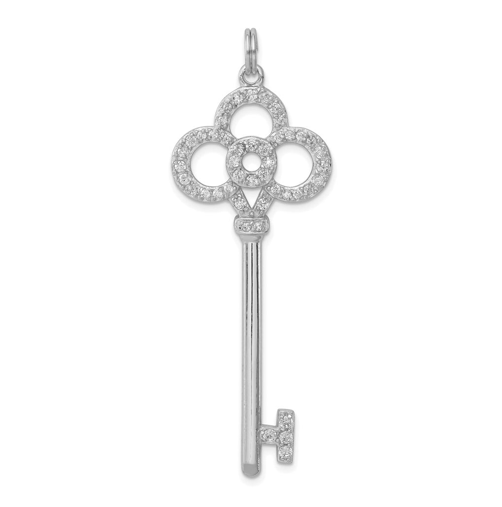Sterling Silver Rhodium-plated and Cubic Zirconia Key Pendant – Elegant Jewelry Gift for Birthday, Anniversary, Engagement, Wedding