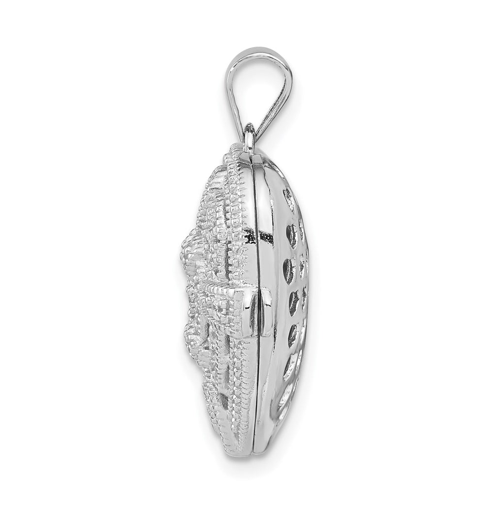 Sterling Silver Rhodium-plated Cubic Zirconia Fancy Design Heart 22mm Locket Pendant – Elegant Jewelry Gift for Birthday, Anniversary, Engagement, Wedding