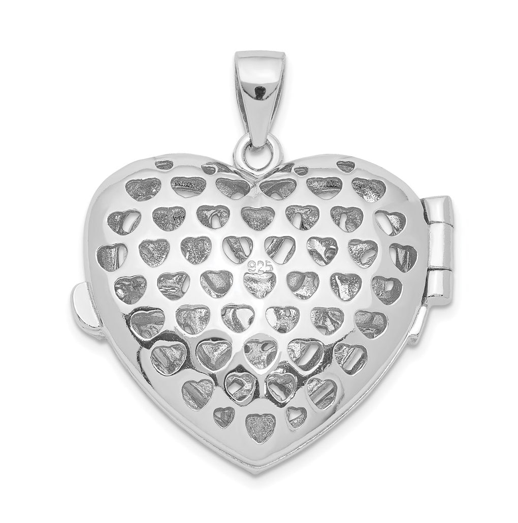 Sterling Silver Rhodium-plated Cubic Zirconia Fancy Design Heart 22mm Locket Pendant – Elegant Jewelry Gift for Birthday, Anniversary, Engagement, Wedding