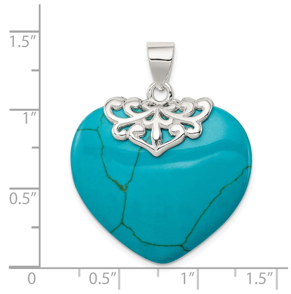 Sterling Silver Rhodium-plated Turquoise Heart Stone Pendant – Elegant Jewelry Gift for Birthday, Anniversary, Engagement, Wedding
