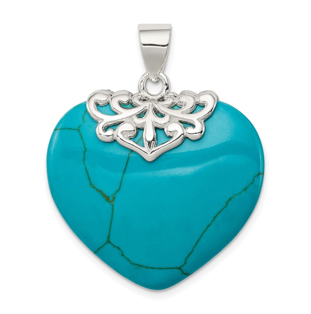 Sterling Silver Rhodium-plated Turquoise Heart Stone Pendant – Elegant Jewelry Gift for Birthday, Anniversary, Engagement, Wedding