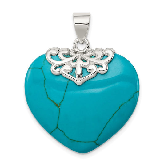 Sterling Silver Rhodium-plated Turquoise Heart Stone Pendant – Elegant Jewelry Gift for Birthday, Anniversary, Engagement, Wedding