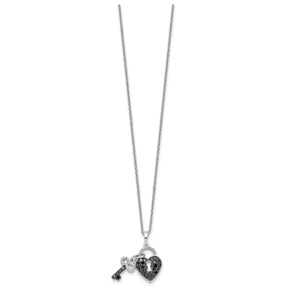 Sterling Silver Rhodium Plated White Night Black & White Diamond Pendant Necklace – Elegant Jewelry Gift for Birthday, Anniversary, Engagement, Wedding