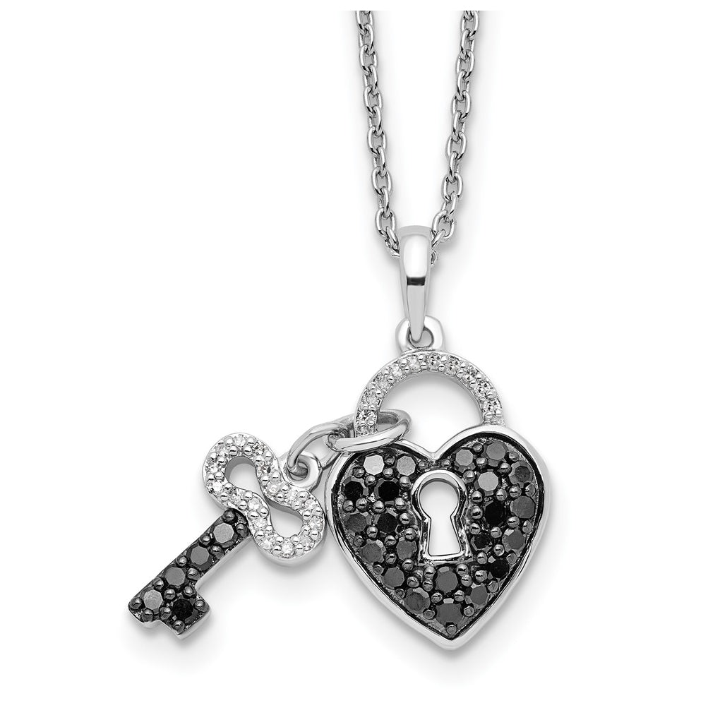 Sterling Silver Rhodium Plated White Night Black & White Diamond Pendant Necklace – Elegant Jewelry Gift for Birthday, Anniversary, Engagement, Wedding