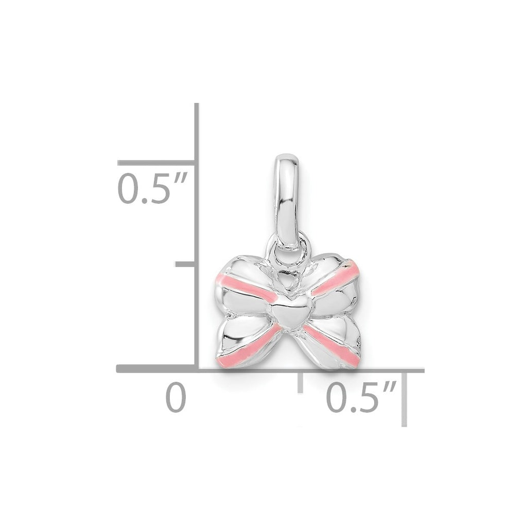 Sterling Silver Pink Enamel & Cubic Zirconia Kid's Bow Pendant