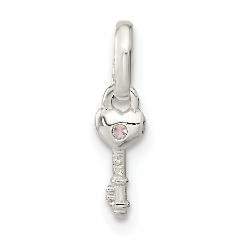 Sterling Silver Pink Cubic Zirconia Key Kid's Pendant