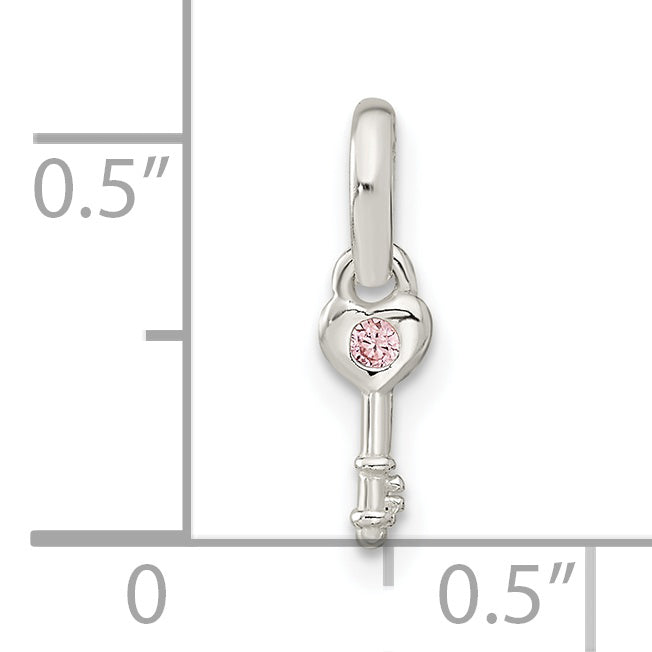 Sterling Silver Pink Cubic Zirconia Key Kid's Pendant