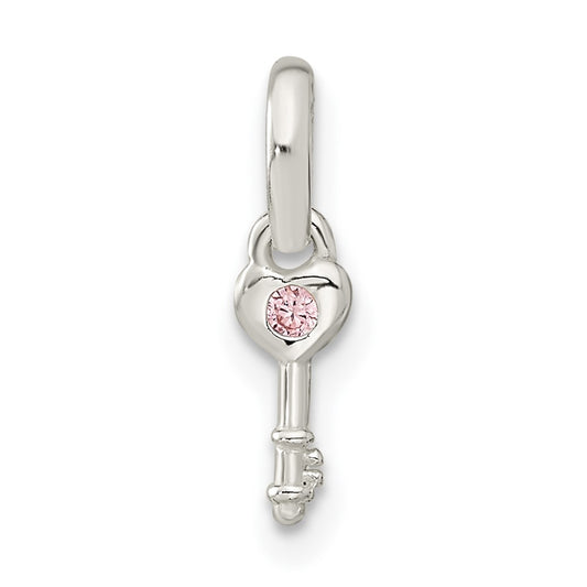 Sterling Silver Pink Cubic Zirconia Key Kid's Pendant
