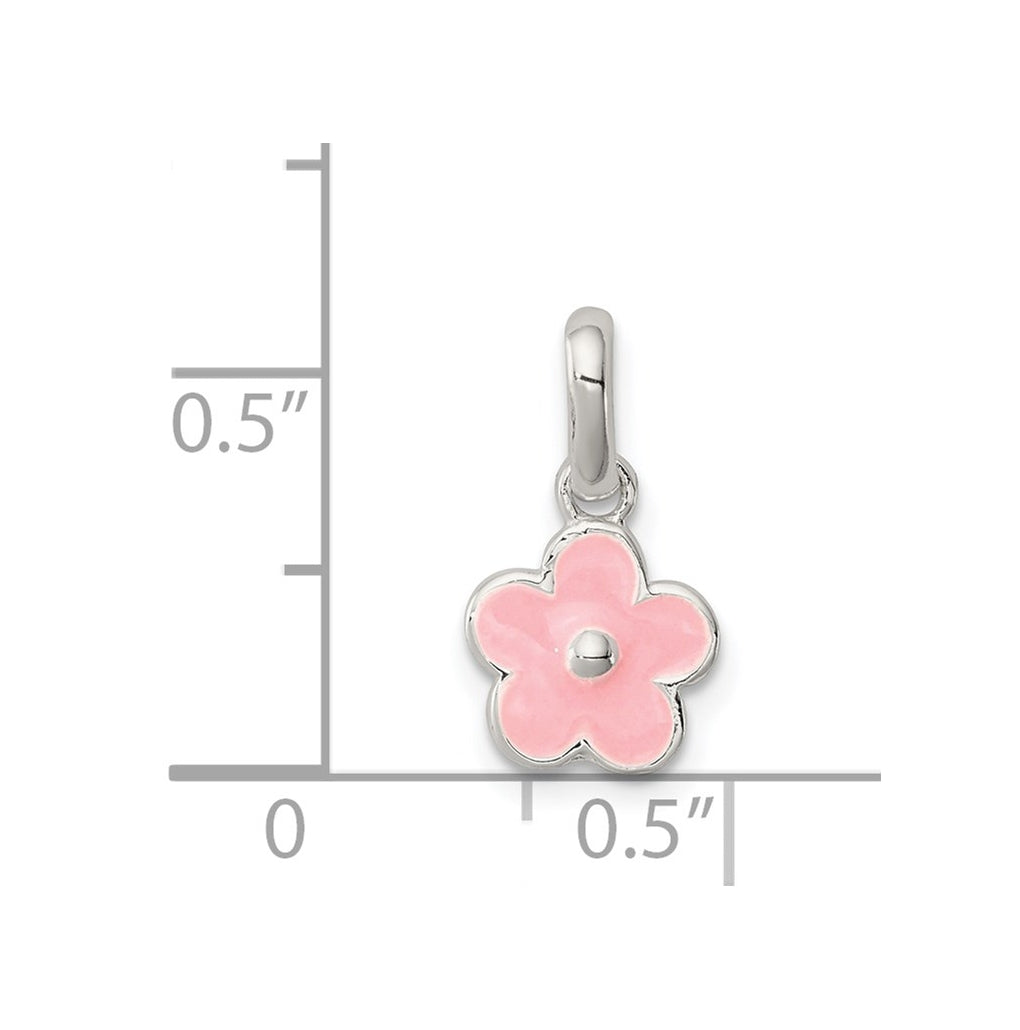 Sterling Silver Polished Pink Enameled Flower Children's Pendant