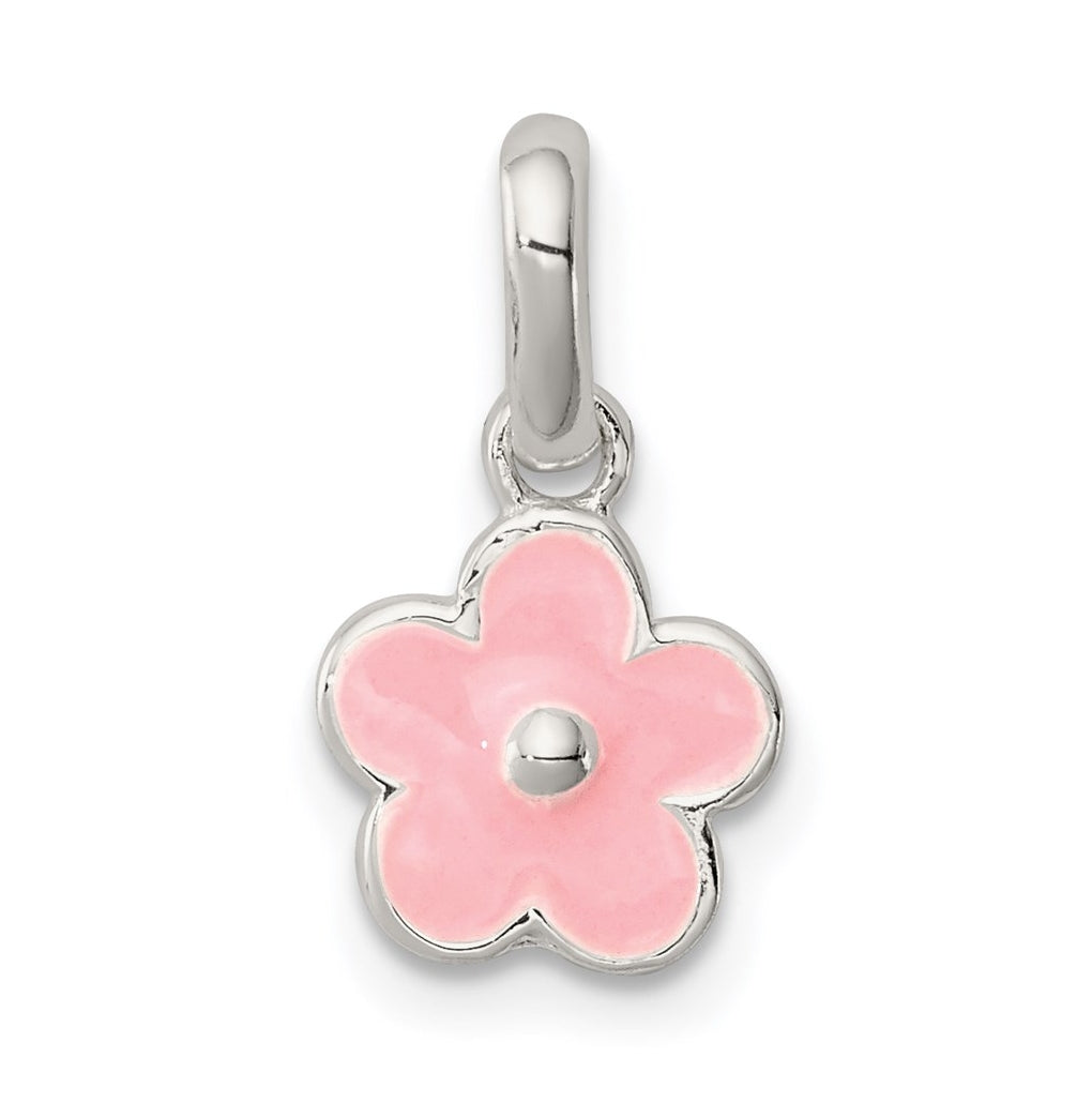 Sterling Silver Polished Pink Enameled Flower Children's Pendant