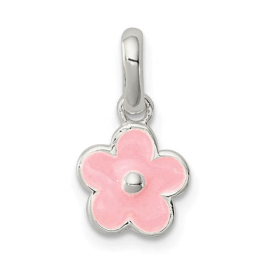 Sterling Silver Polished Pink Enameled Flower Children's Pendant