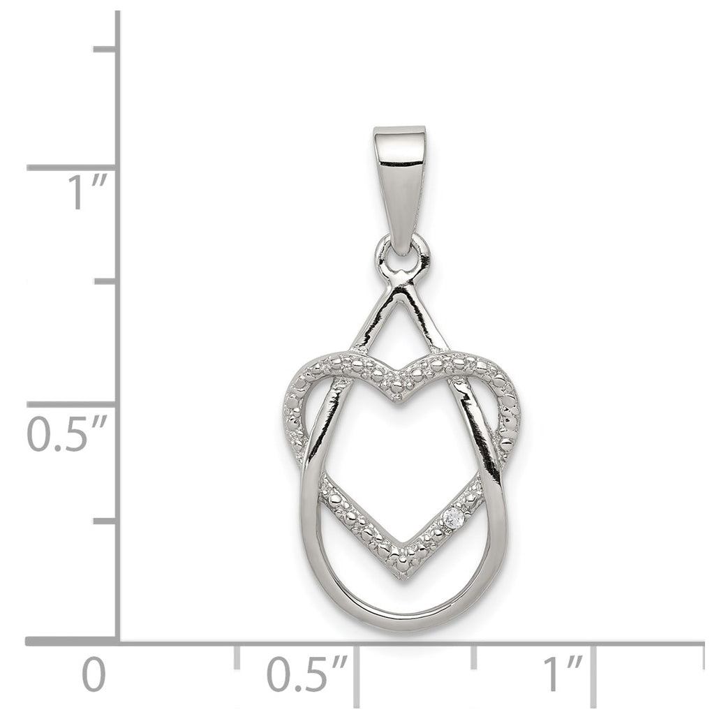 Sterling Silver Rhodium-plated Polished Cubic Zirconia Heart Pendant – Elegant Jewelry Gift for Birthday, Anniversary, Engagement, Wedding