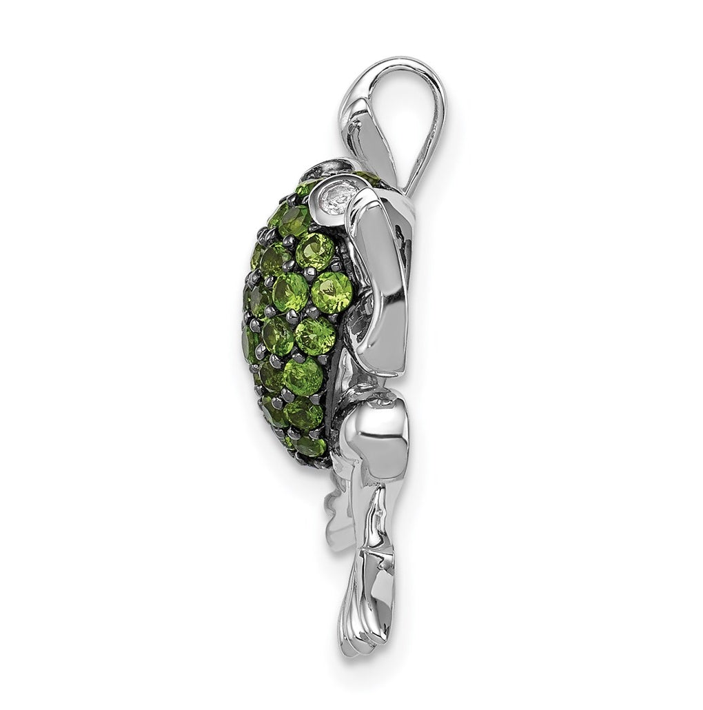 Sterling Silver Rhodium White Topaz & Chrome Diopside Frog Pendant – Elegant Jewelry Gift for Birthday, Anniversary, Engagement, Wedding