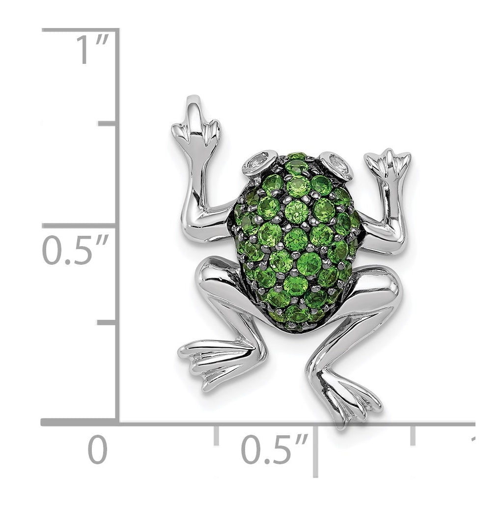 Sterling Silver Rhodium White Topaz & Chrome Diopside Frog Pendant – Elegant Jewelry Gift for Birthday, Anniversary, Engagement, Wedding