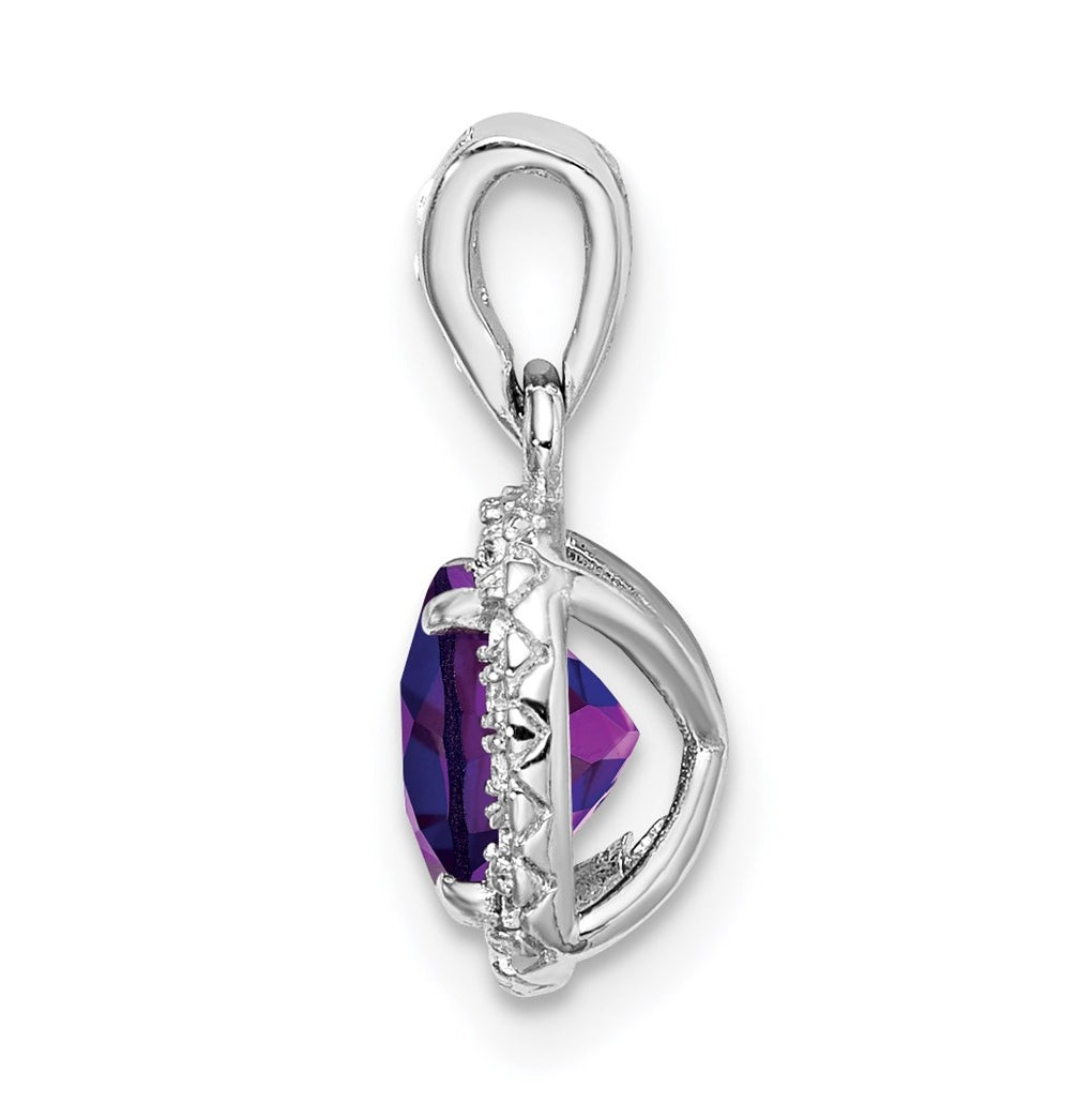 Sterling Silver Rhodium Plated Amethyst and Created White Sapphire Pendant – Elegant Jewelry Gift for Birthday, Anniversary, Engagement, Wedding