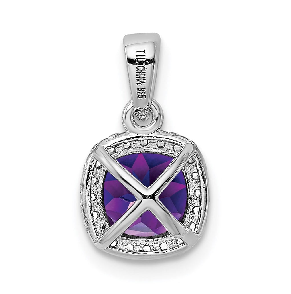 Sterling Silver Rhodium Plated Amethyst and Created White Sapphire Pendant – Elegant Jewelry Gift for Birthday, Anniversary, Engagement, Wedding