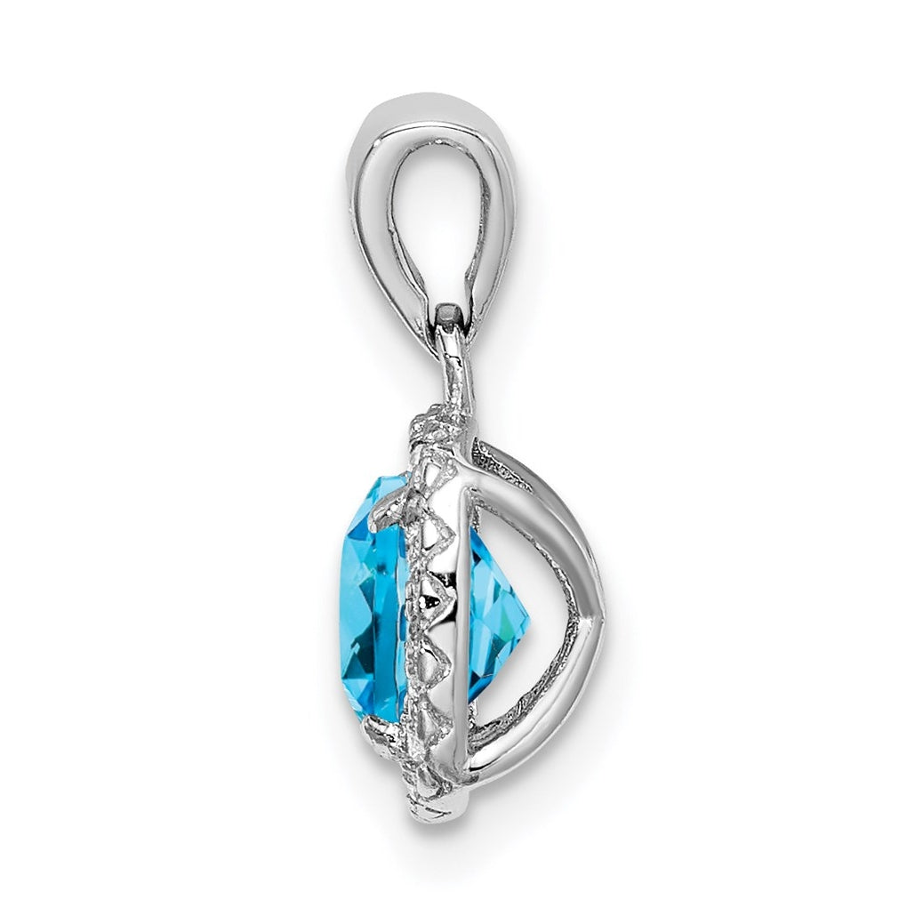 Sterling Silver Rhod-plate 1.05Bl. Topaz/Creat. Wht Sapphire Pendant – Elegant Jewelry Gift for Birthday, Anniversary, Engagement, Wedding