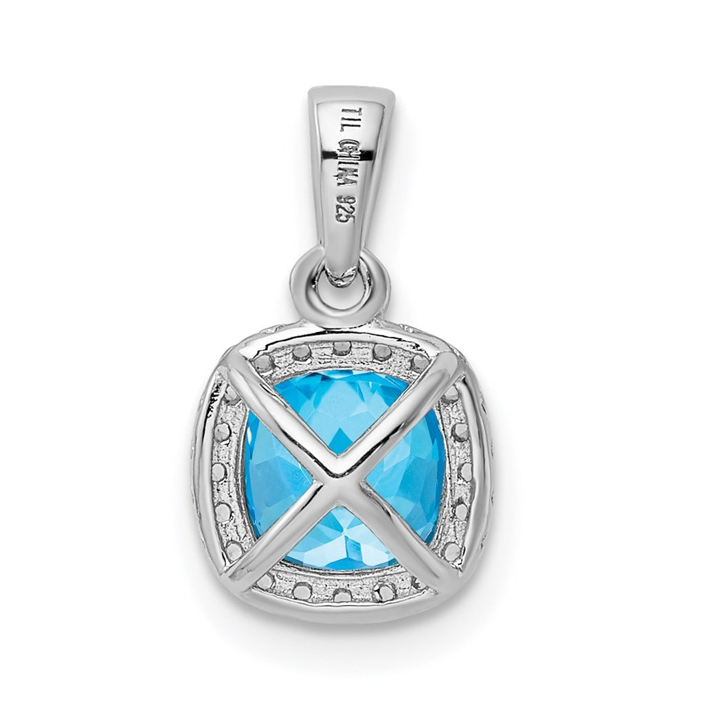 Sterling Silver Rhod-plate 1.05Bl. Topaz/Creat. Wht Sapphire Pendant – Elegant Jewelry Gift for Birthday, Anniversary, Engagement, Wedding