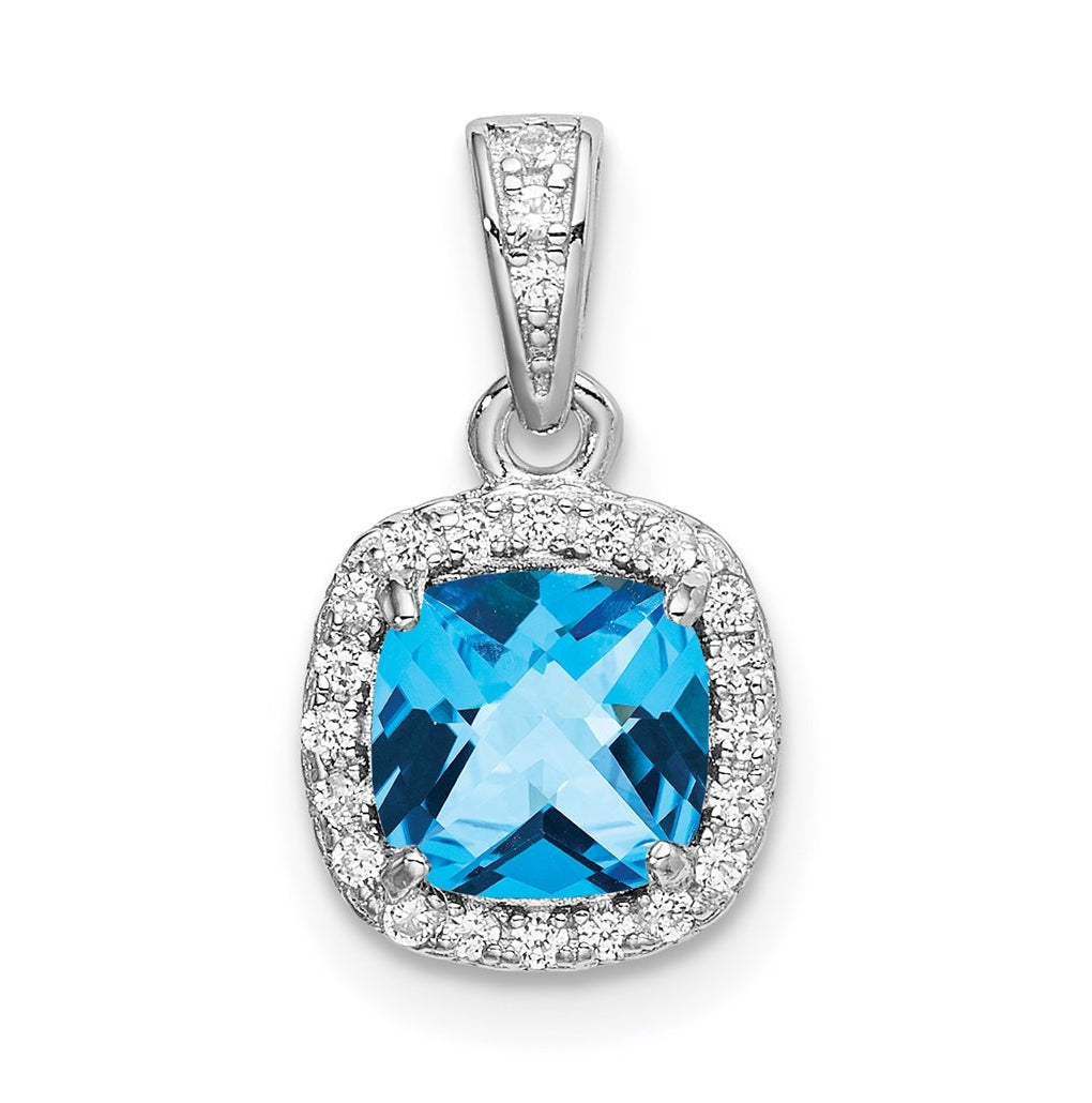 Sterling Silver Rhod-plate 1.05Bl. Topaz/Creat. Wht Sapphire Pendant – Elegant Jewelry Gift for Birthday, Anniversary, Engagement, Wedding