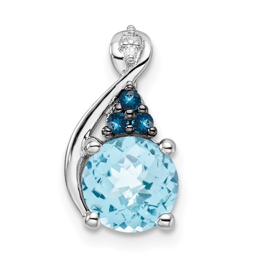 Sterling Silver Rhodium-plate Diamond Swiss & London Blue Topaz Pendant – Elegant Jewelry Gift for Birthday, Anniversary, Engagement, Wedding