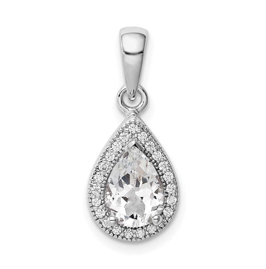 Sterling Silver Rhodium Plated Clear Cubic Zirconia Pendant, April