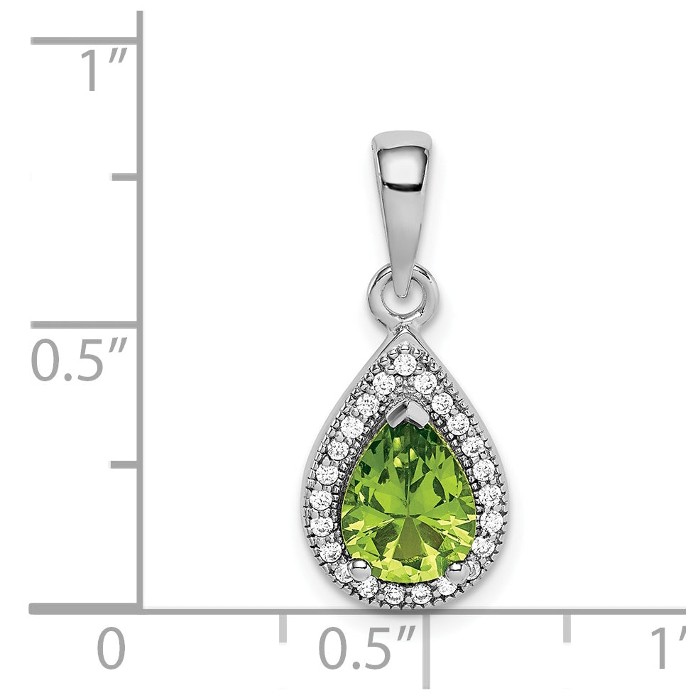 Sterling Silver Rhodium Plated Green and Clear Cubic Zirconia Pendant, Augusr