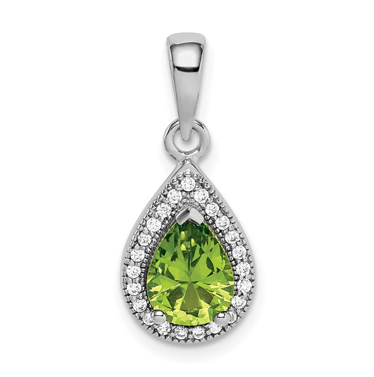 Sterling Silver Rhodium Plated Green and Clear Cubic Zirconia Pendant, Augusr