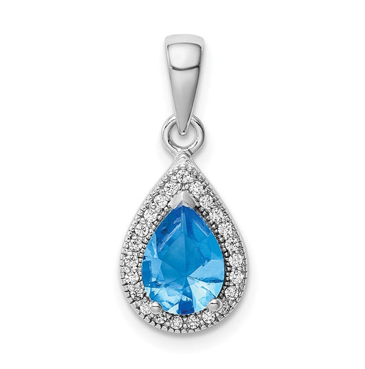 Sterling Silver Rhodium Plated Blue and Clear Cubic Zirconia Pendant, December