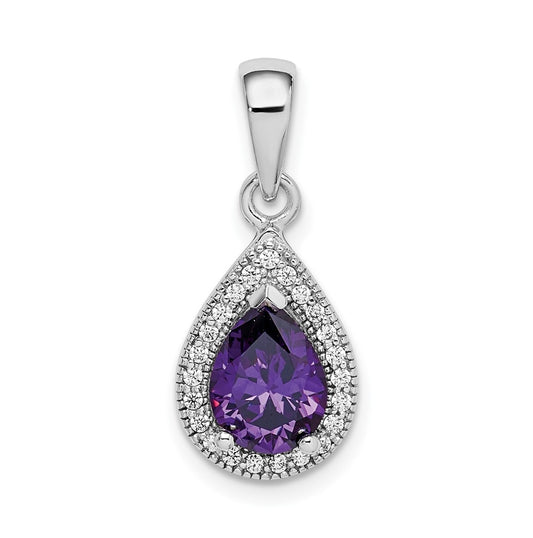 Sterling Silver Rhod Plated Purple and Clear Cubic Zirconia Pendant