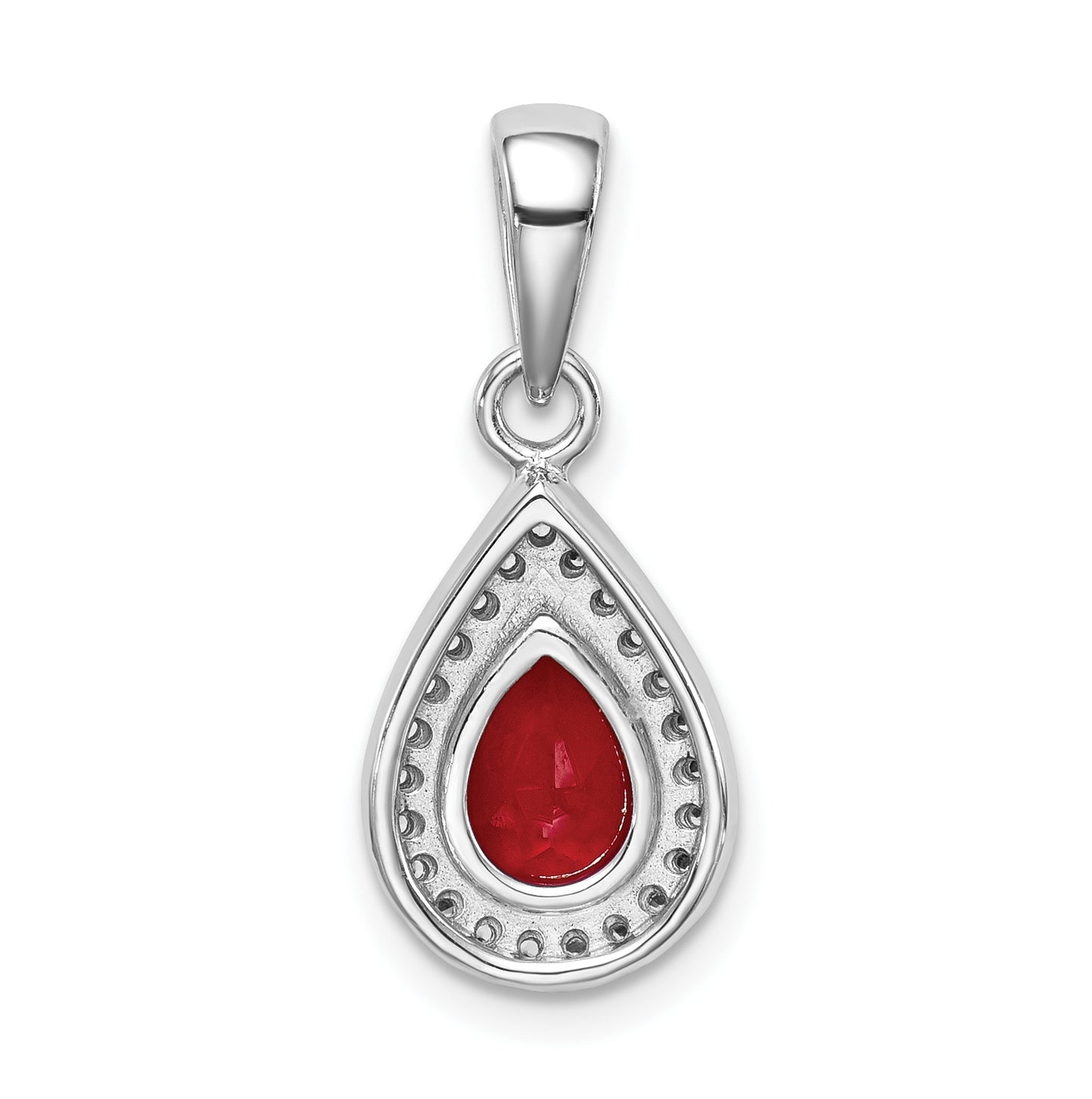 Sterling Silver Rhod Plated Red and Clear Cubic Zirconia Pendant