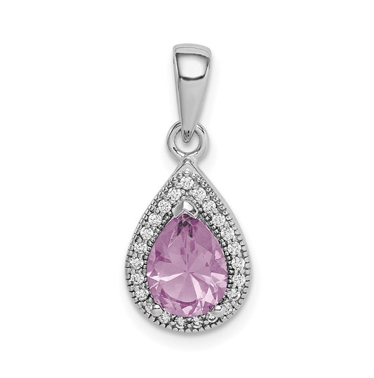 Sterling Silver Rhodium plated Purple and Clear Cubic Zirconia Pendant