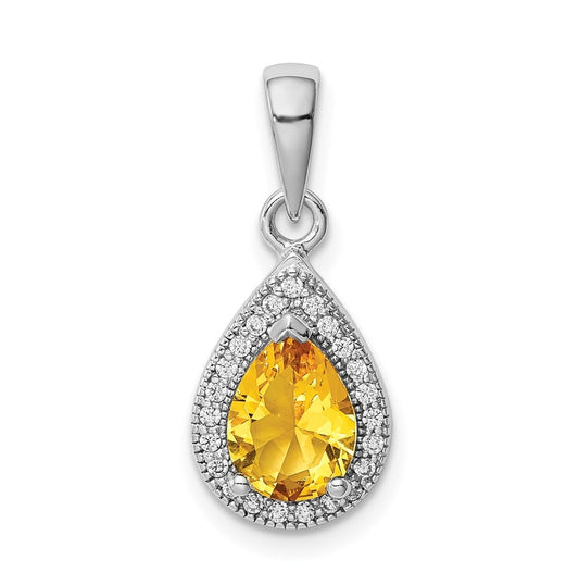 Sterling Silver Rhodium Plated Yellow and Clear Cubic Zirconia Pendant