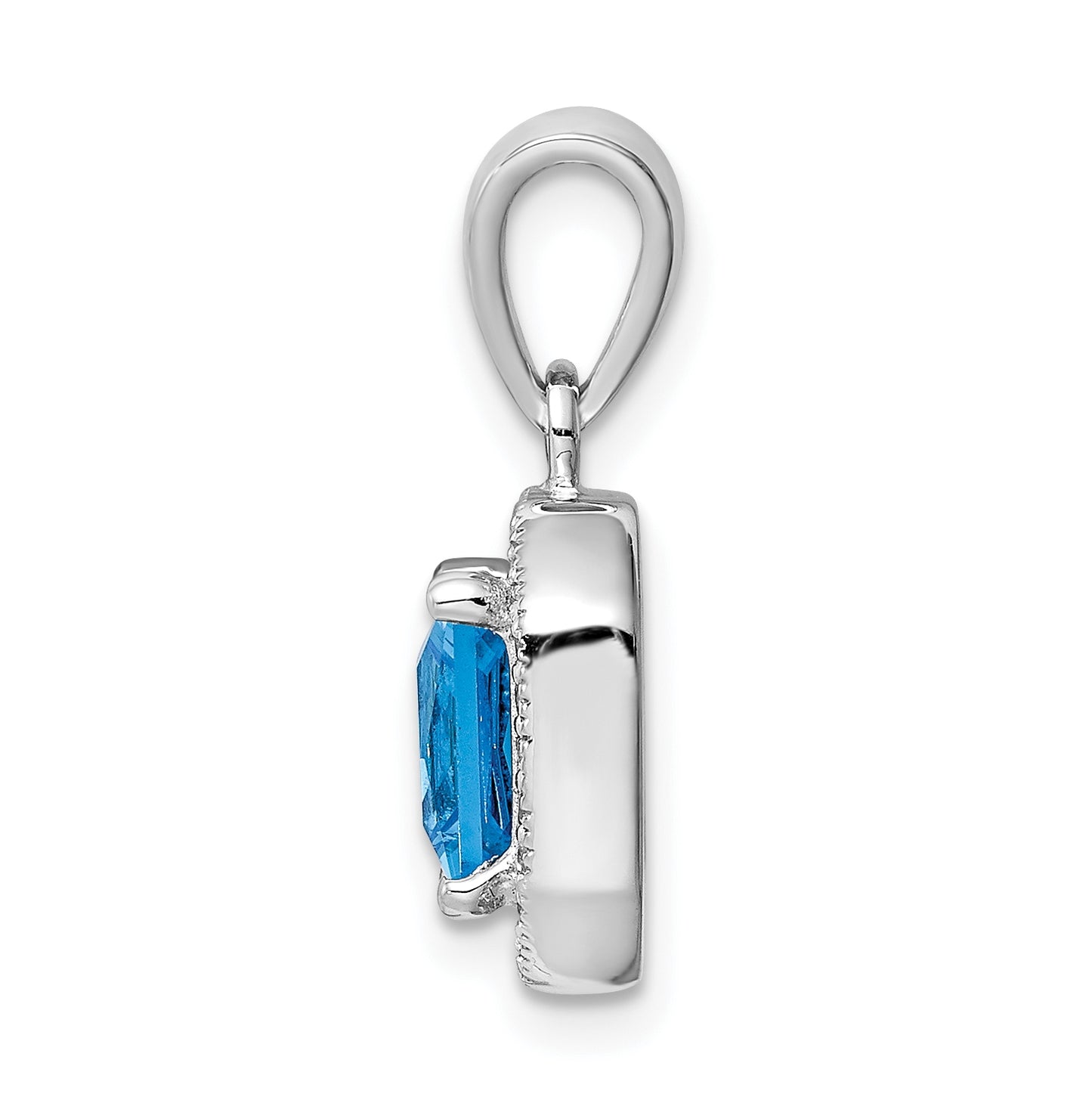 Sterling Silver Rhodium Plated Clear Cubic Zirconia and Square Blue Cubic Zirconia Pendant, December
