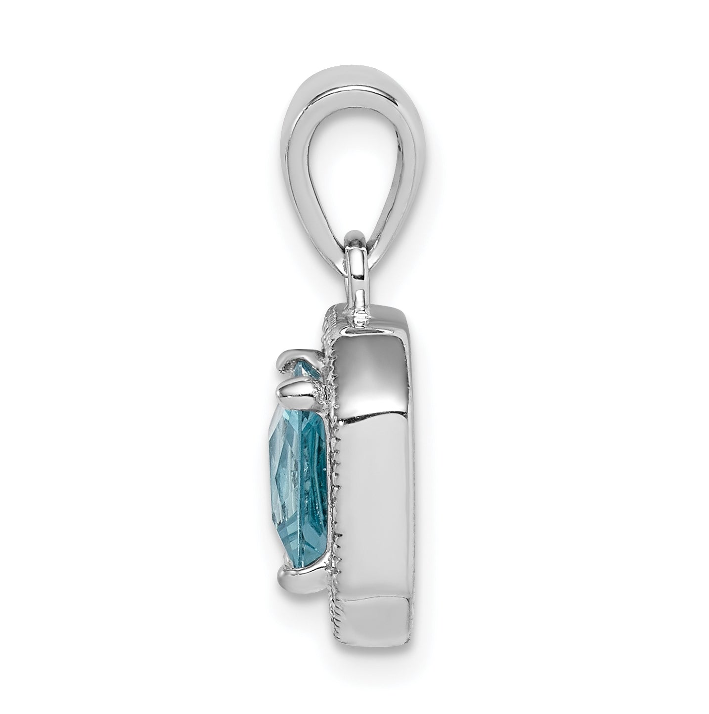 Sterling Silver Rhodium Plated Clear Cubic Zirconia and Square Blue Cubic Zirconia Pendant, March