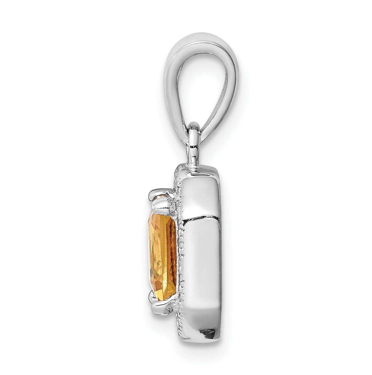 Sterling Silver Rhodium Plated Clear Cubic Zirconia and Square Yellow Cubic Zirconia Pendant
