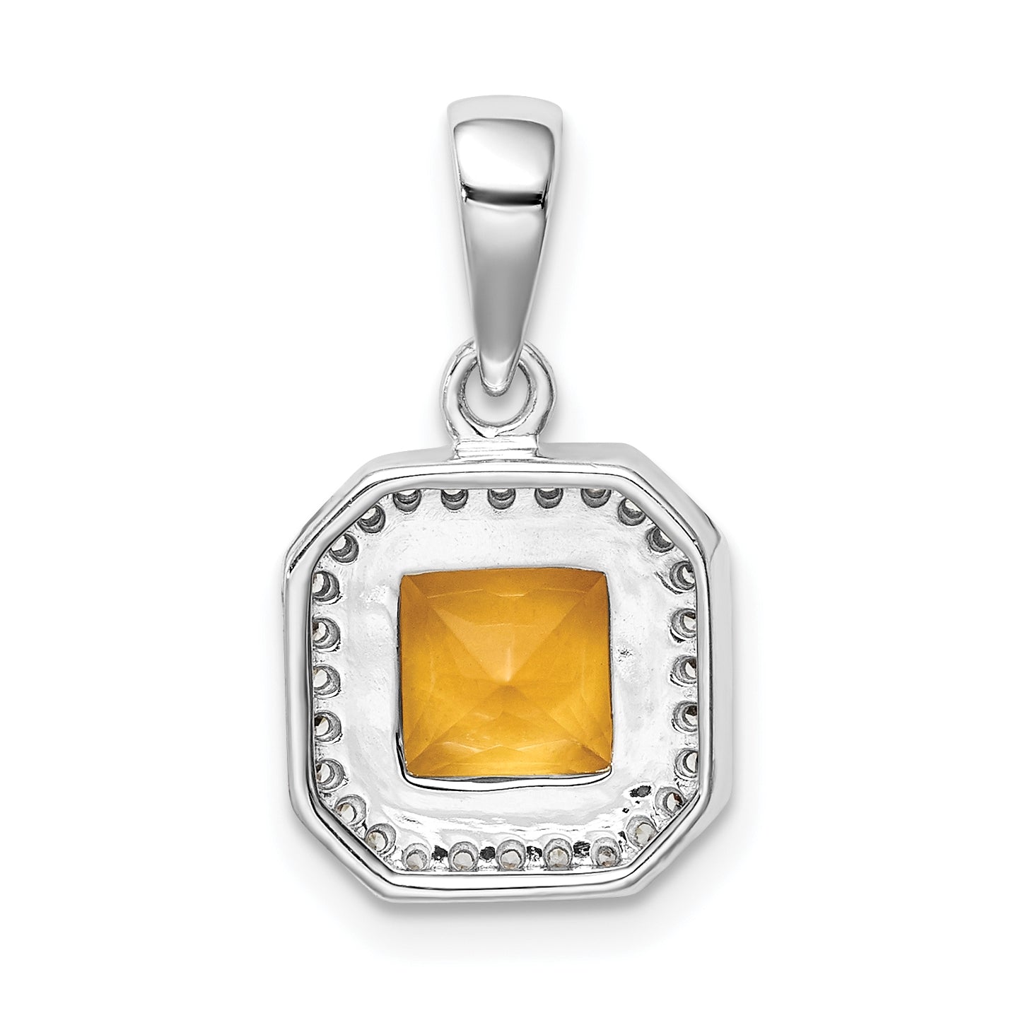 Sterling Silver Rhodium Plated Clear Cubic Zirconia and Square Yellow Cubic Zirconia Pendant