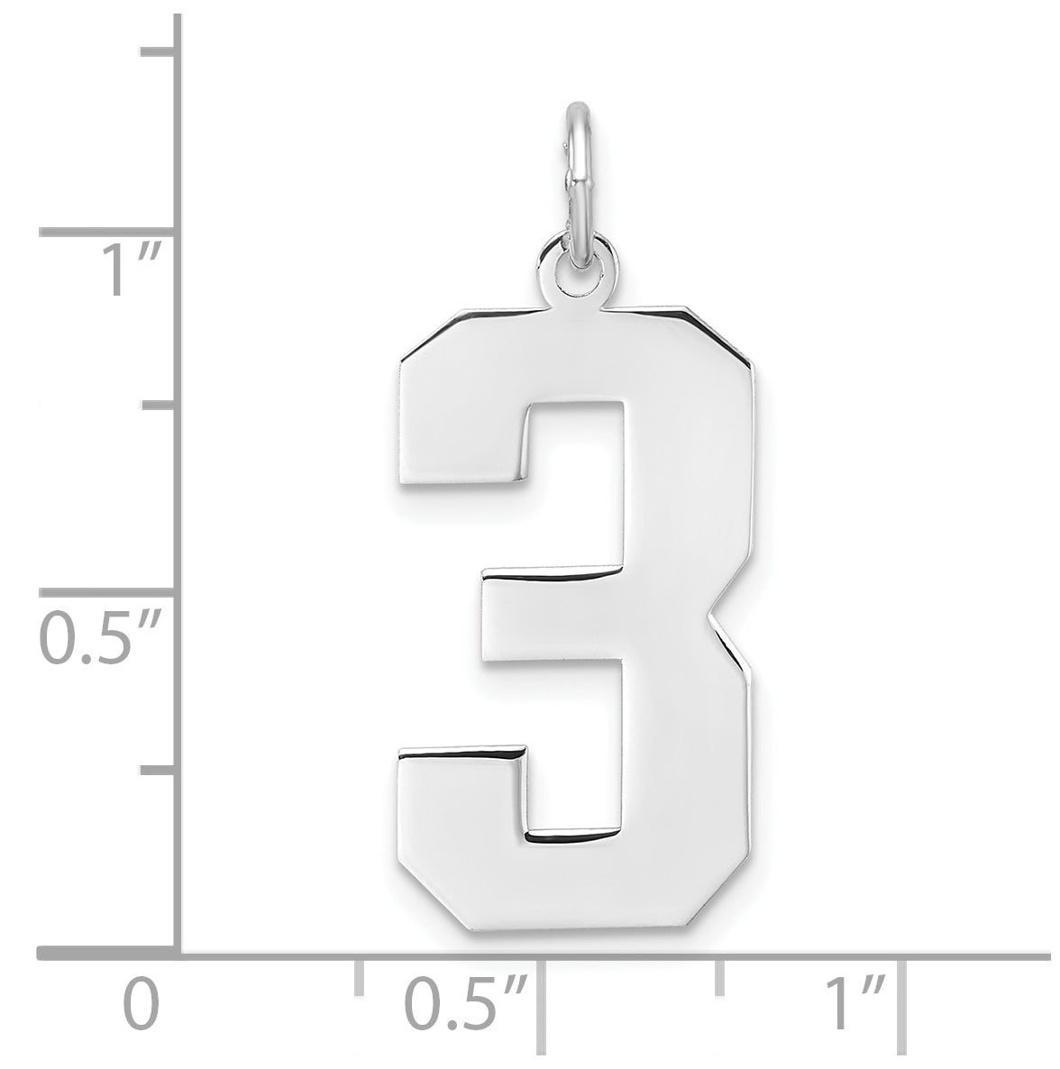 Sterling Silver Rhodium plated Polished Number 3 Charm